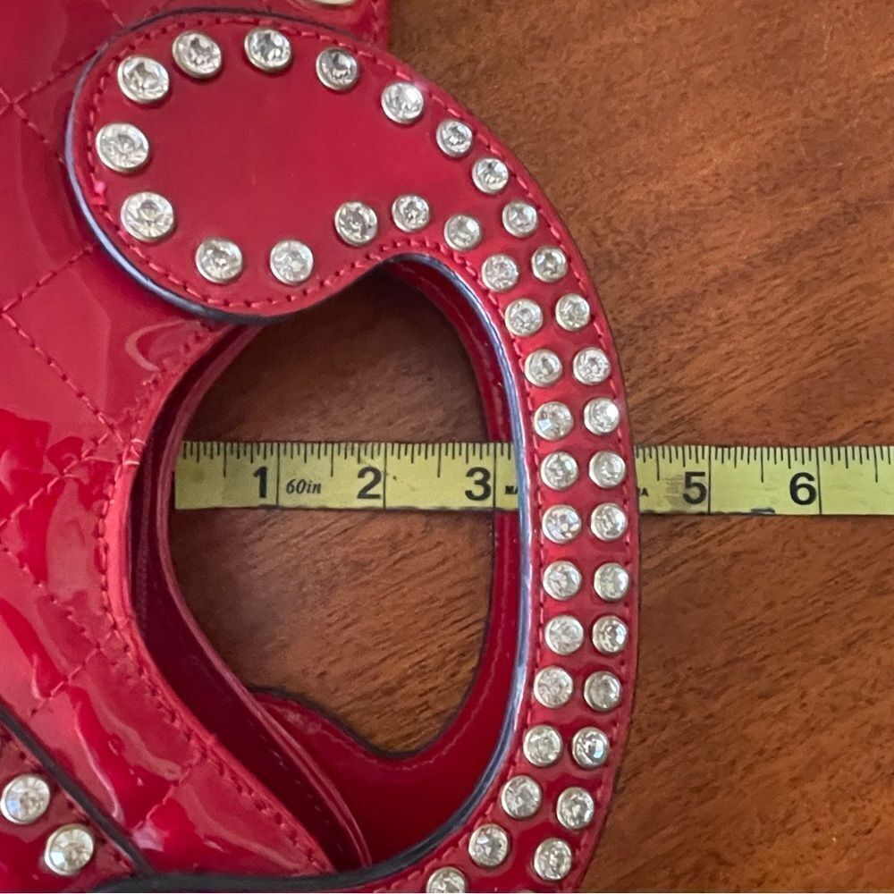 Question Mark ? Handbag Red With Studded Rhinestone Detail Quilted Stitching - Picture 12 of 16